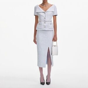 Self-Portrait Light Blue Tweed Pencil Skirt